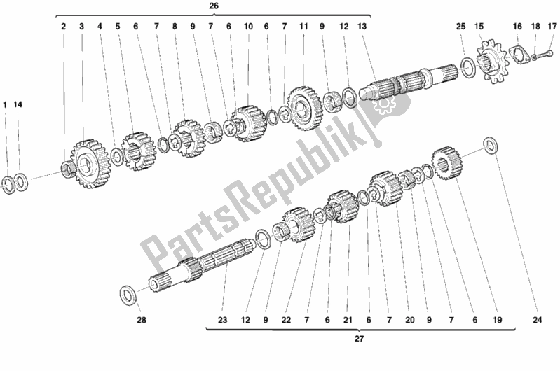 All parts for the Gear Box of the Ducati Monster 750 Dark 1999